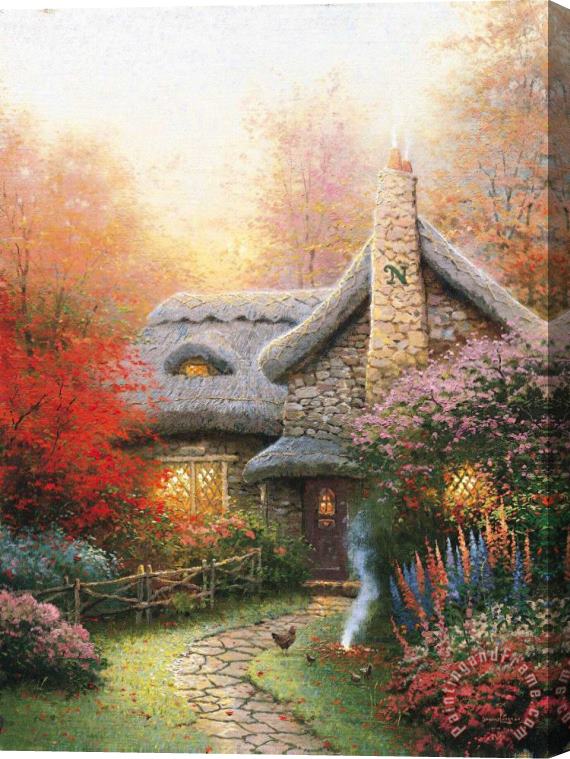 Thomas Kinkade Autumn at Ashley's Cottage Stretched Canvas Painting / Canvas Art
