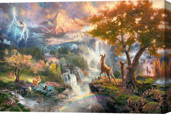 Thomas Kinkade Bambi's First Year Stretched Canvas Painting / Canvas Art