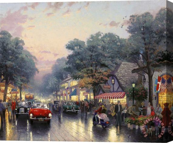 Thomas Kinkade Carmel, Dolores Street And The Tuck Box Tea Room Stretched Canvas Painting / Canvas Art
