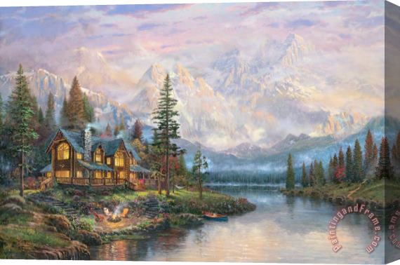Thomas Kinkade Cathedral Mountain Lodge Stretched Canvas Painting / Canvas Art