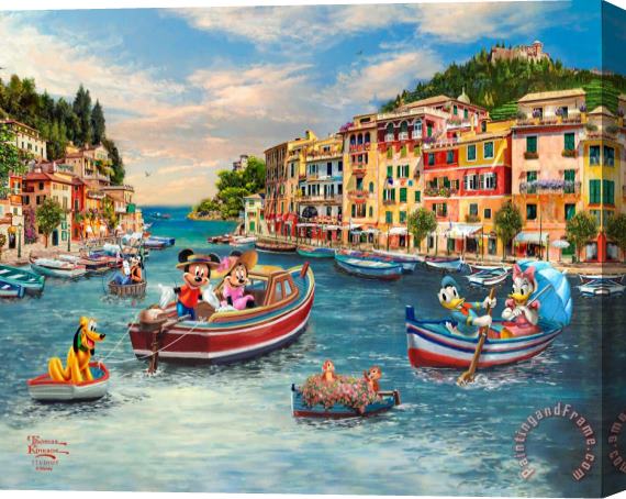 Thomas Kinkade Disney Mickey And Minnie in Italy Stretched Canvas Print / Canvas Art