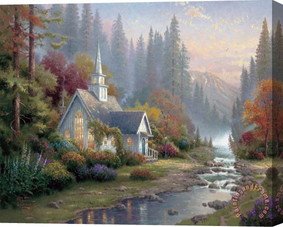 Thomas Kinkade Forest Chapel Stretched Canvas Painting / Canvas Art