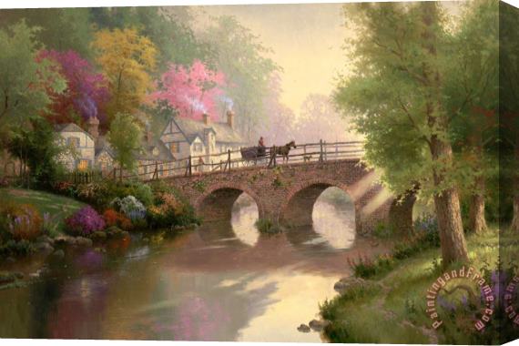 Thomas Kinkade Hometown Bridge Stretched Canvas Painting / Canvas Art