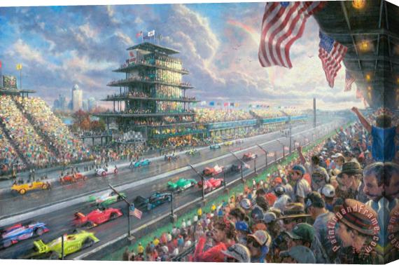 Thomas Kinkade Indy Excitement, 100 Years of Racing Atindianapolis Motor Speedway Stretched Canvas Painting / Canvas Art