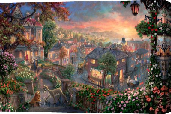Thomas Kinkade Lady And The Tramp Stretched Canvas Print / Canvas Art