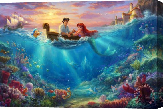 Thomas Kinkade Little Mermaid Falling in Love Stretched Canvas Painting / Canvas Art