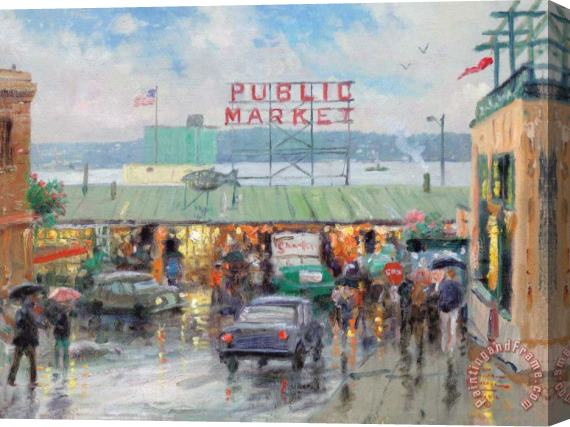 Thomas Kinkade Pike Place Market Stretched Canvas Painting / Canvas Art
