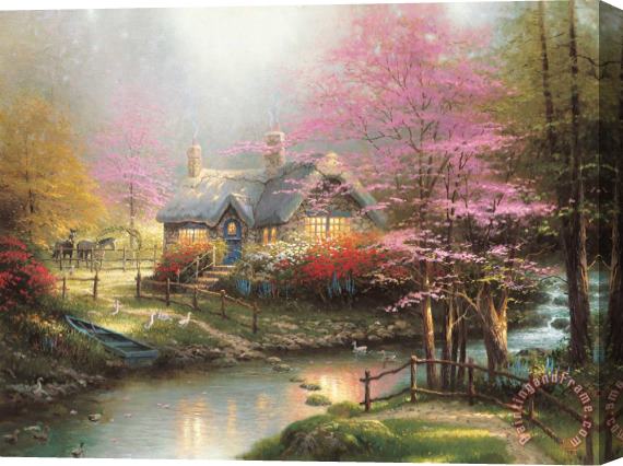Thomas Kinkade Stepping Stone Cottage Stretched Canvas Painting / Canvas Art