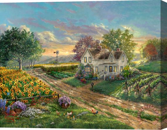 Thomas Kinkade Sunflower Fields Stretched Canvas Print / Canvas Art