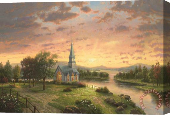 Thomas Kinkade Sunrise Chapel Stretched Canvas Painting / Canvas Art