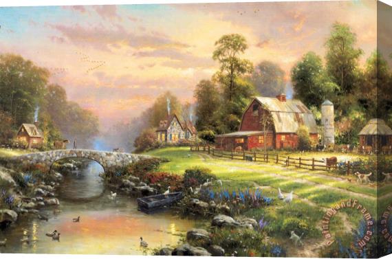 Thomas Kinkade Sunset at Riverbend Farm Stretched Canvas Painting / Canvas Art