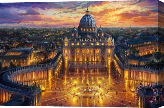 Thomas Kinkade Vatican Sunset Stretched Canvas Painting / Canvas Art