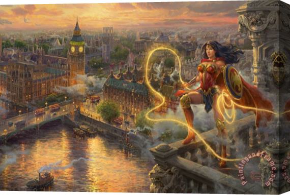 Thomas Kinkade Wonder Woman - Lasso of Truth Stretched Canvas Painting / Canvas Art