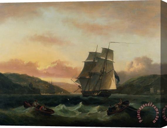 Thomas Luny  A Brigantine in Full Sail in Dartmouth Harbour Stretched Canvas Print / Canvas Art