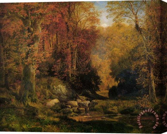 Thomas Moran Woodland Interior with Rocky Stream Stretched Canvas Painting / Canvas Art