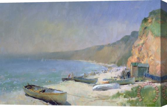 Trevor Chamberlain Shimmering Beach - Budleigh Salterton Stretched Canvas Painting / Canvas Art