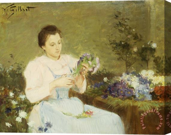 Victor Gabriel Gilbert Arranging Flowers For A Spring Bouquet Stretched Canvas Print / Canvas Art