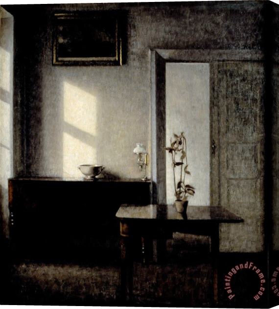 Vilhelm Hammershoi Interior with Potted Plant on Card Table, Bredgade 25 Stretched Canvas Print / Canvas Art