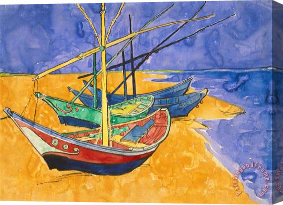 Vincent Van Gogh Fishing Boats on the Beach at Saintes Maries de la Mer Stretched Canvas Painting / Canvas Art