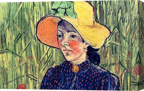 Vincent van Gogh Young Peasant Girl In A Straw Hat Sitting In Front Of A Wheatfield Stretched Canvas Print / Canvas Art