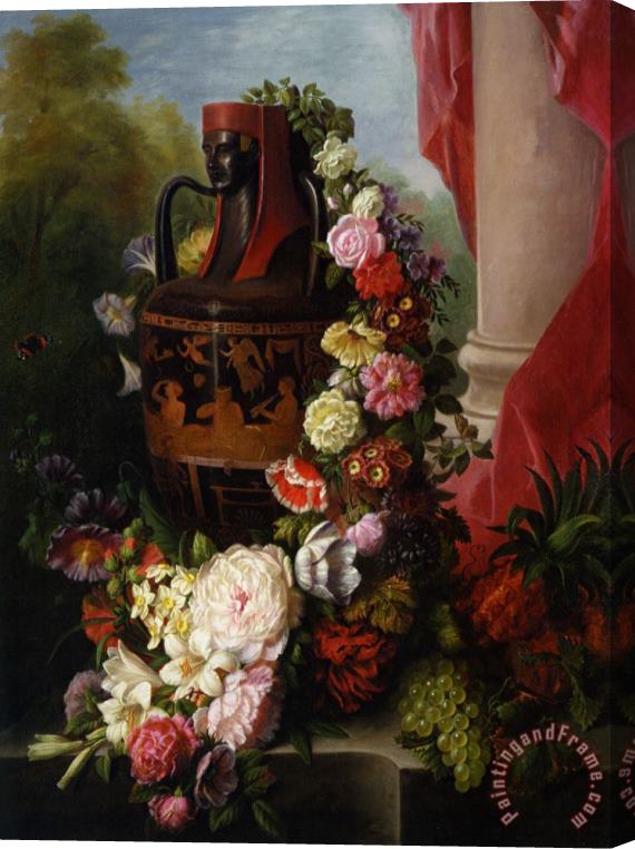 Virginie De Sartorius A Greek Urn with Garland of Roses Stretched Canvas Painting / Canvas Art