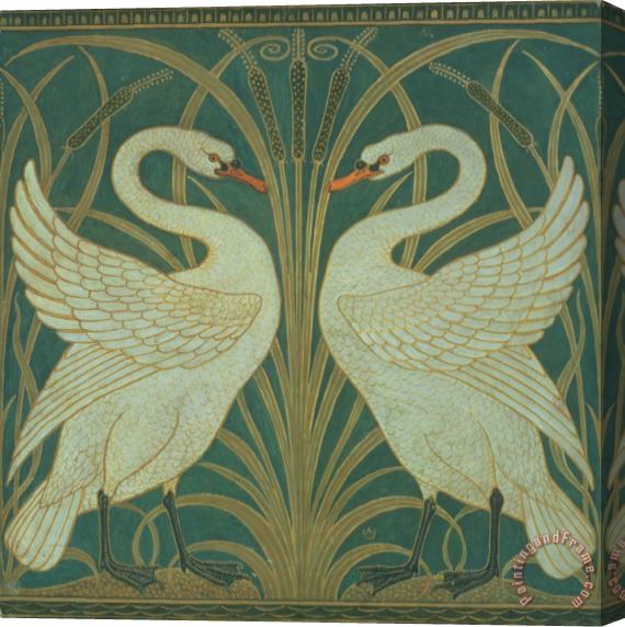 Walter Crane Wallpaper Design for panel of Swan Rush and Iris Stretched Canvas Painting / Canvas Art