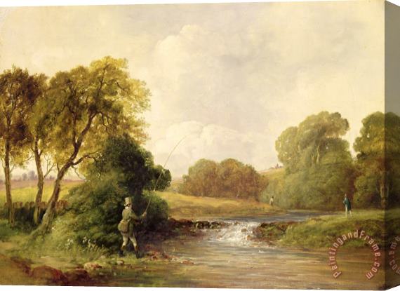 William E Jones Fishing - Playing a Fish Stretched Canvas Print / Canvas Art