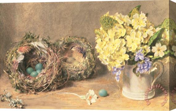 William Henry Hunt Spring Flowers and Birds' Nests Stretched Canvas Print / Canvas Art