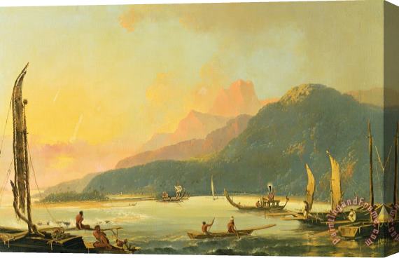 William Hodges Tahitian War Galleys in Matavai Bay - Tahiti Stretched Canvas Painting / Canvas Art