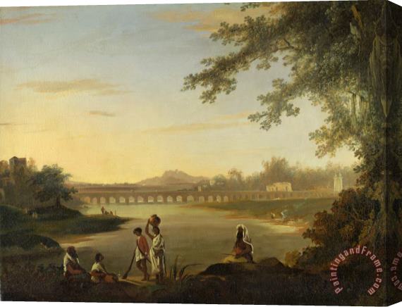 William Hodges The Marmalong Bridge, with a Sepoy And Natives in The Foreground Stretched Canvas Print / Canvas Art