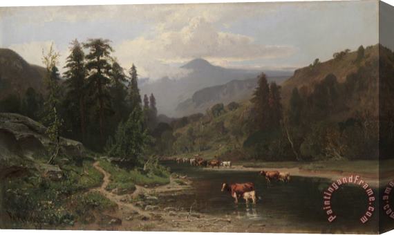 William Keith Mountain Landscape with Cattle Stretched Canvas Print / Canvas Art
