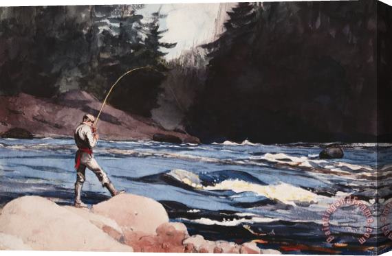 Winslow Homer Man Fishing a New England Stream Stretched Canvas Painting / Canvas Art