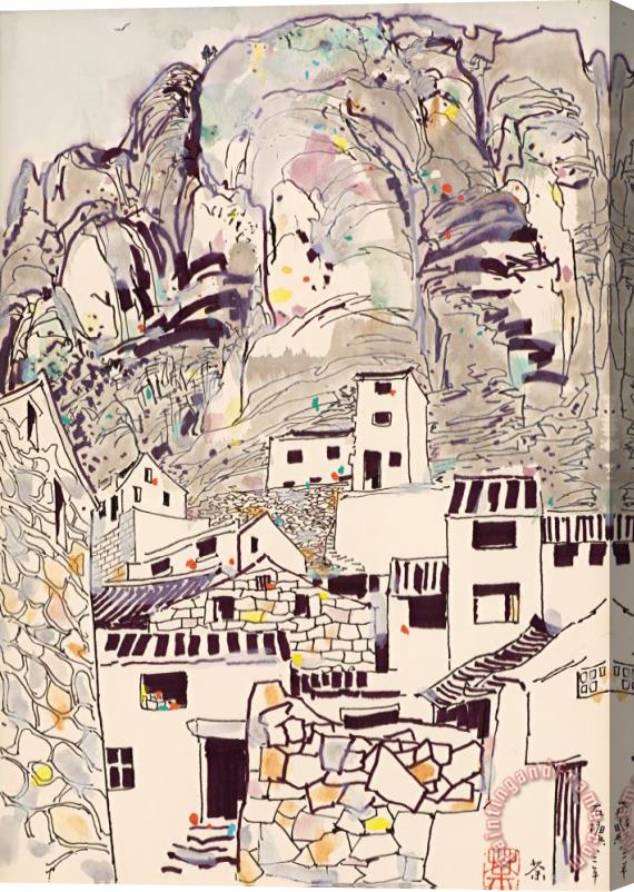 Wu Guanzhong Households at The Foot of The Shitang Mountain Stretched Canvas Print / Canvas Art