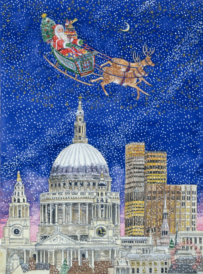 Catherine Bradbury Father Christmas Flying Over London painting