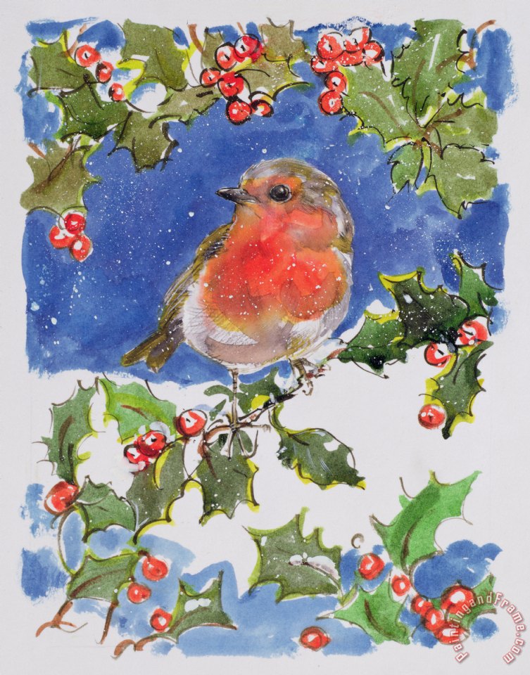 Diane Matthes Christmas Robin painting - Christmas Robin print for sale