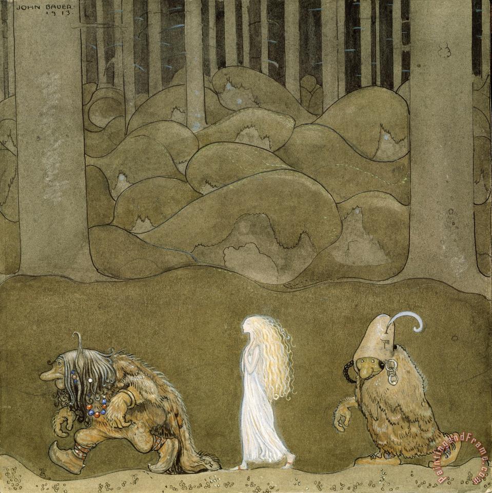 john-bauer-the-princess-and-the-trolls-painting-the-princess-and-the