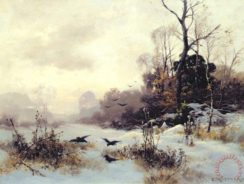 Karl Kustner Crows In A Winter Landscape painting Crows In A Winter