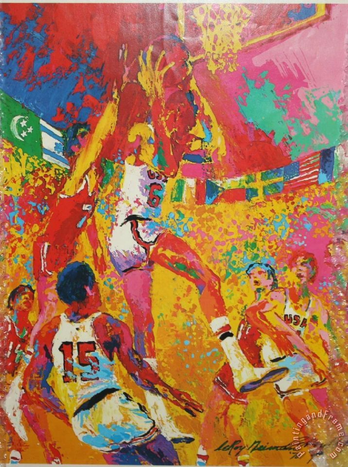 Leroy Neiman Olympic Basketball painting Olympic