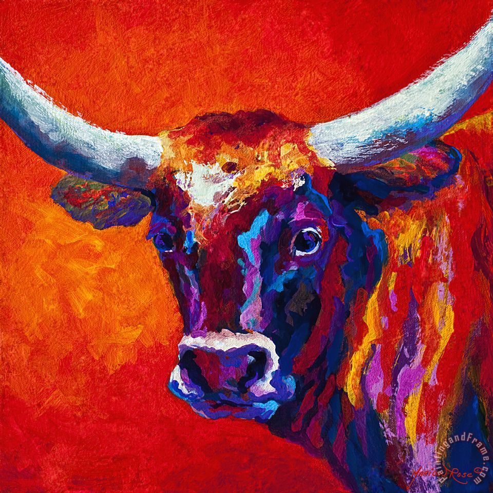 Marion Rose Longhorn Steer painting Longhorn Steer print for sale