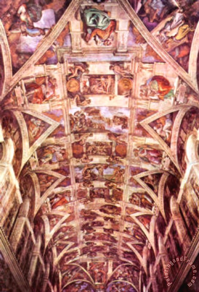 Michelangelo Buonarroti Ceiling Fresco Of Creation In The Sistine Chapel General View Art Poster Painting Ceiling Fresco Of Creation In The Sistine