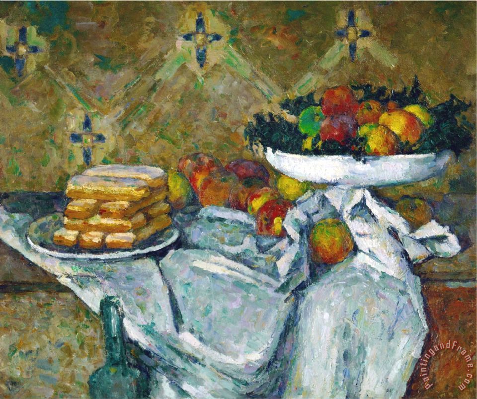 Paul Cezanne Fruit Bowl And Plate With Biscuits Circa 1877