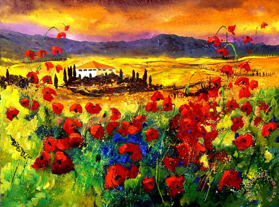 Pol Ledent Tuscany Poppies painting Tuscany Poppies print for sale