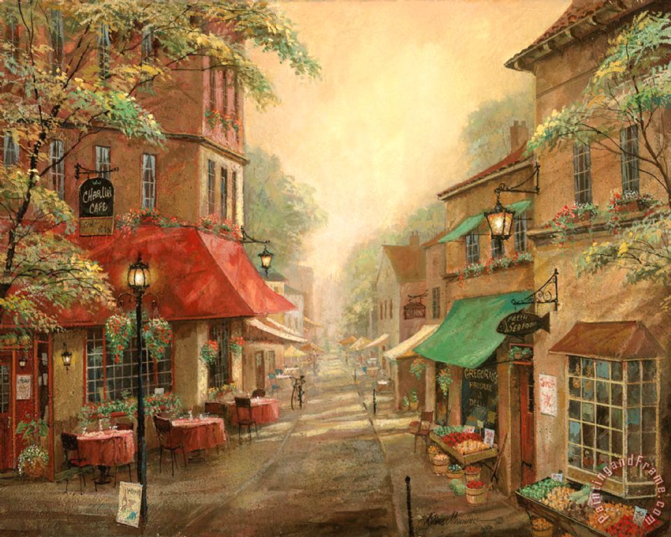 Ruane Manning Charlie S Cafe Painting - Charlie S Cafe Print For Sale