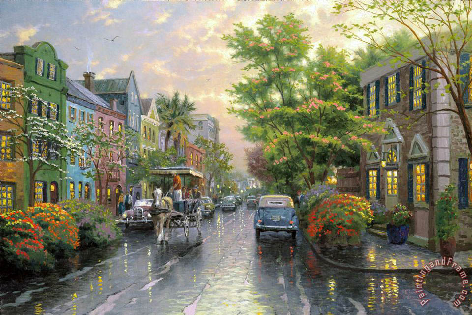 Thomas Kinkade Charleston, Sunset on Rainbow Row painting - Charleston ...