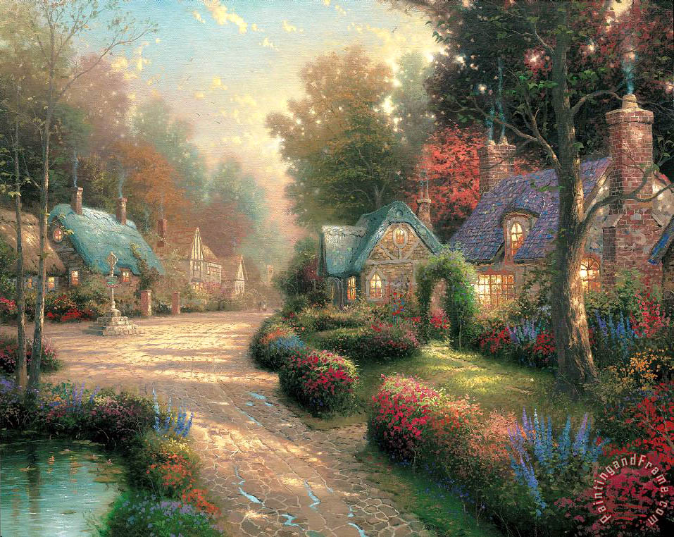 Thomas Kinkade Cobblestone Lane I painting - Cobblestone Lane I print