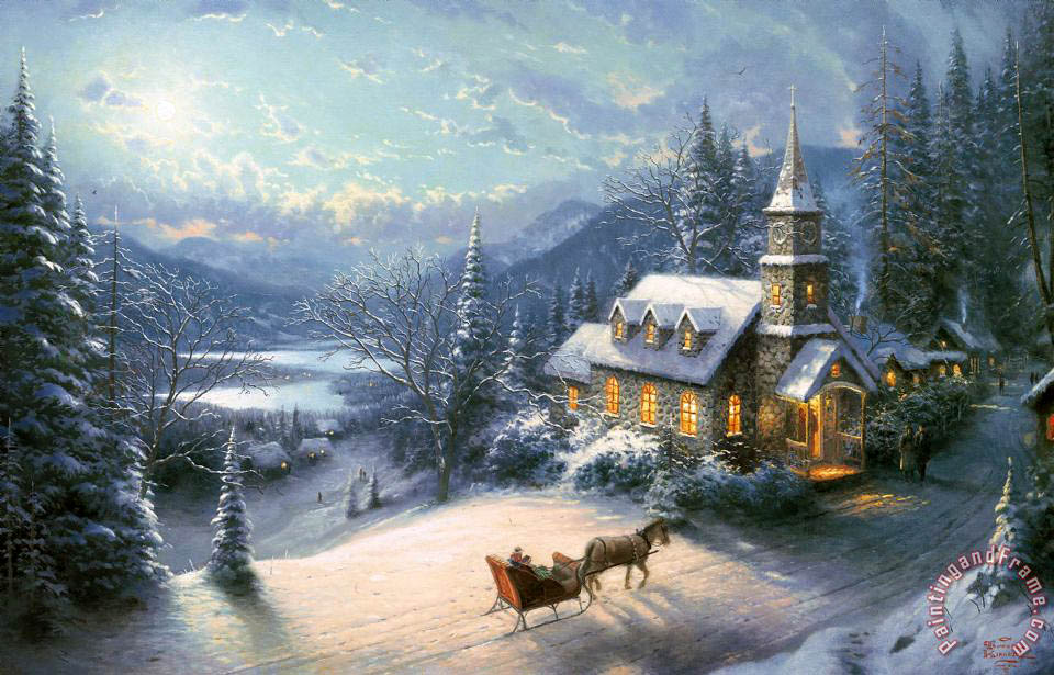 Thomas Kinkade Sunday Evening Sleigh Ride painting - Sunday Evening