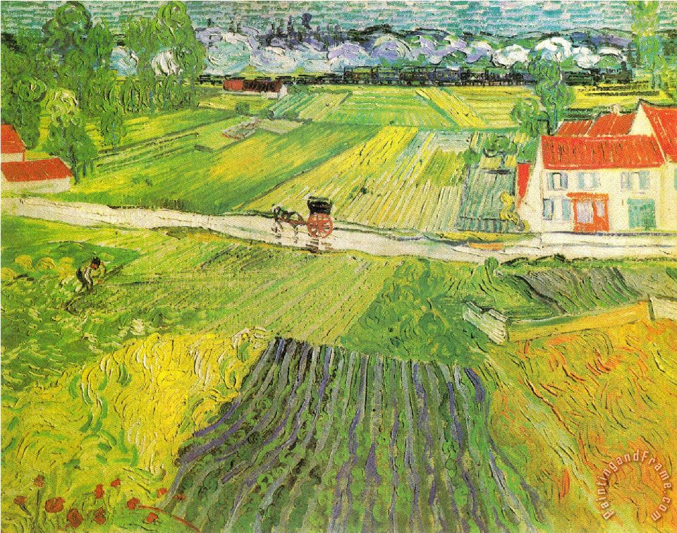 Vincent van Gogh Landscape with Choach And Train in The Background ...