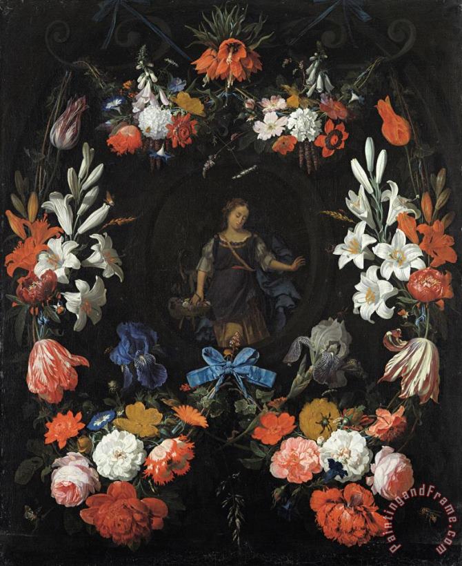Abraham Mignon Garland of Flowers Art Painting