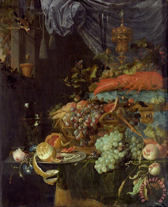 Still Life with Fruit And a Goldfinch painting - Abraham Mignon Still Life with Fruit And a Goldfinch Art Print