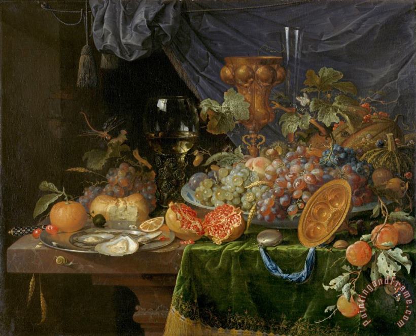 Abraham Mignon Still Life with Fruit And Oysters Art Painting